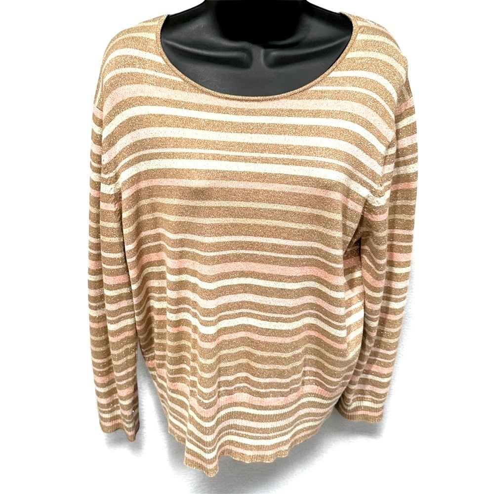 Liz Claiborne Vintage Pink Striped Relaxed Ribbed Blouse EUC - Picture 11 of 15